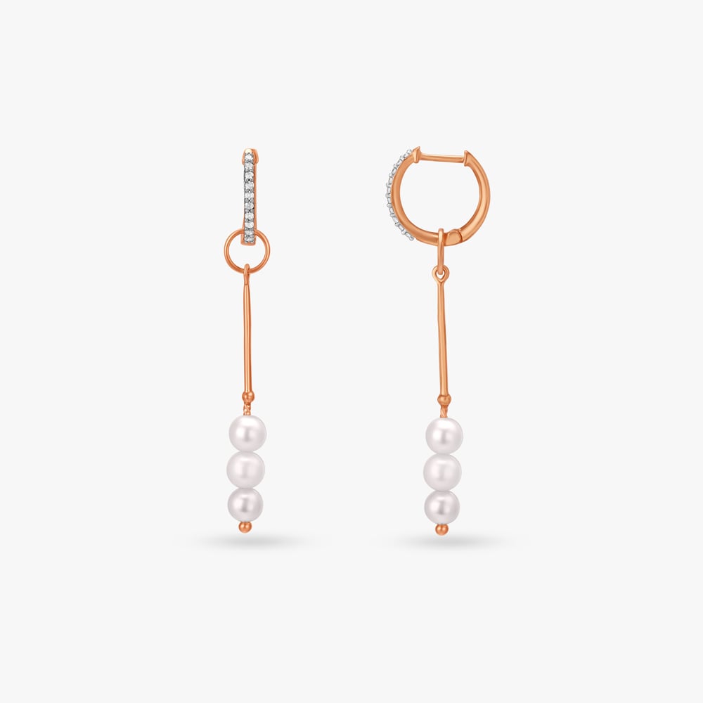 Captivating Diamond and Pearl Hoop Earrings,,hi-res image number null