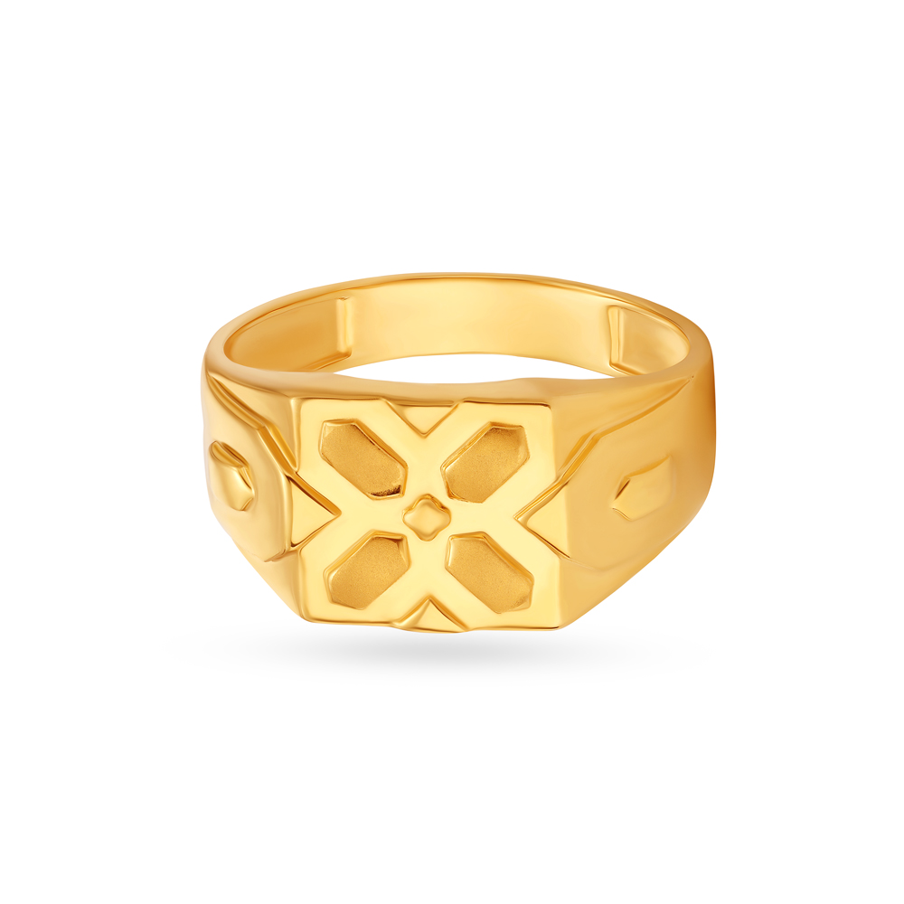 Line And Cross Pattern Gold Finger Ring For Men,,hi-res image number null