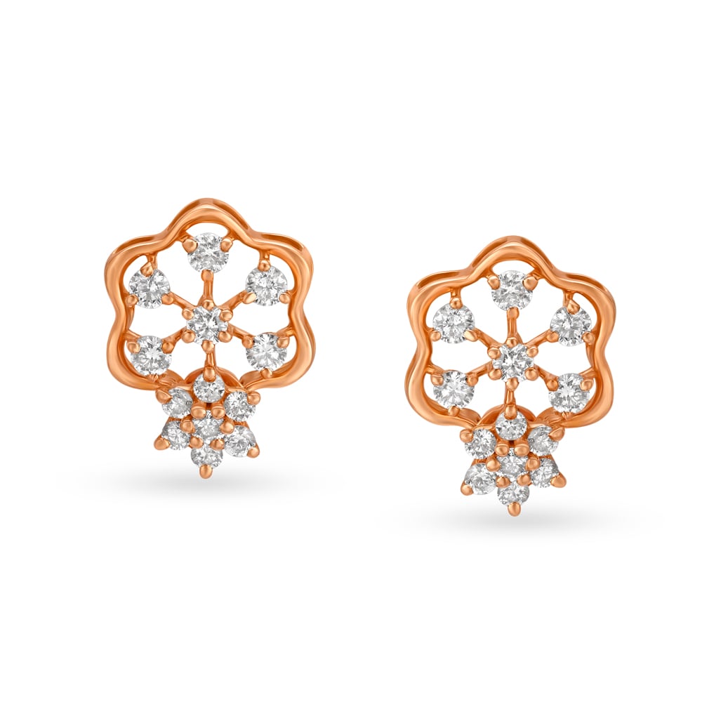 Gentle Florals Rose Gold and Diamond Stud Earrings