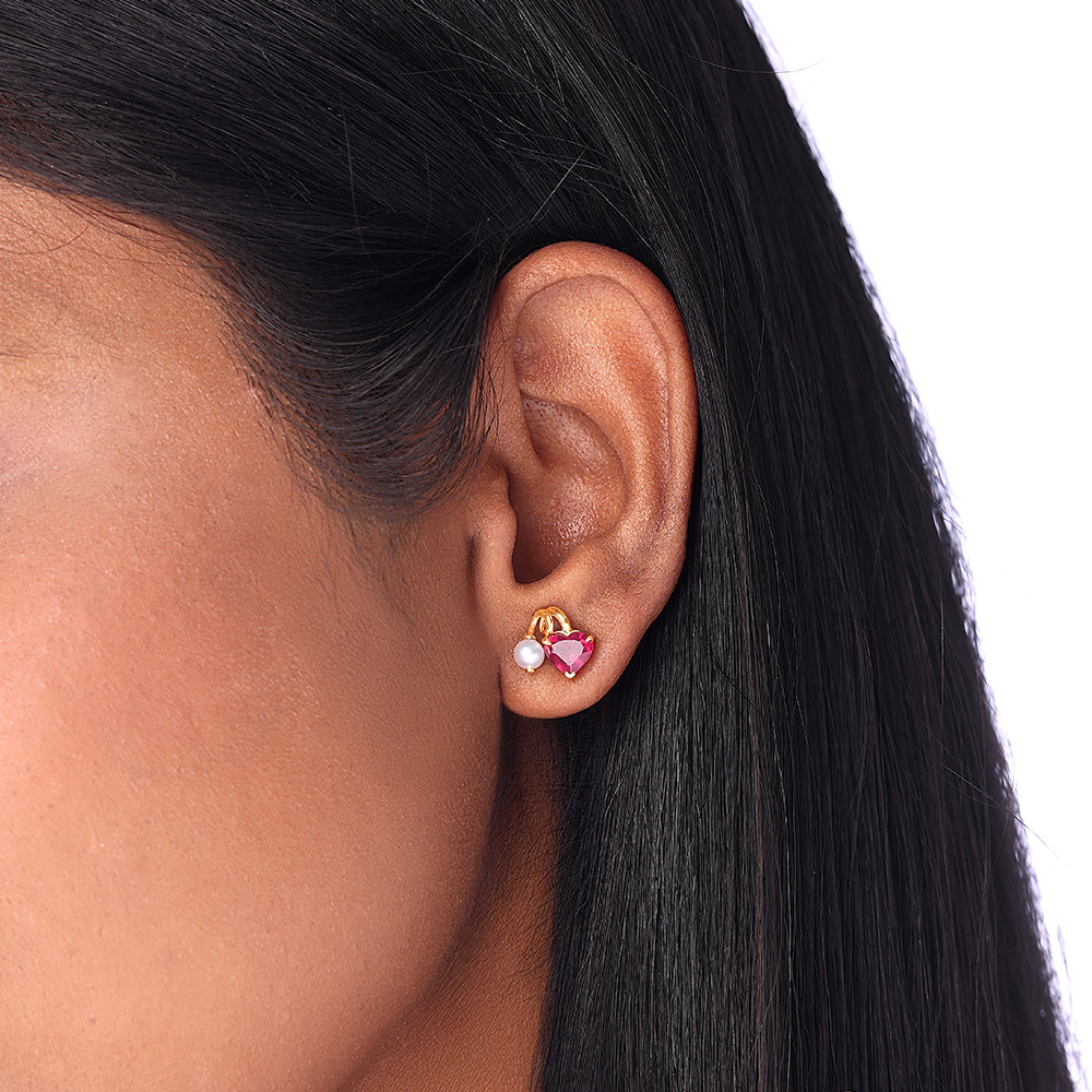 Scarlet Love Pearl & Gold Stud Earrings,,hi-res image number null