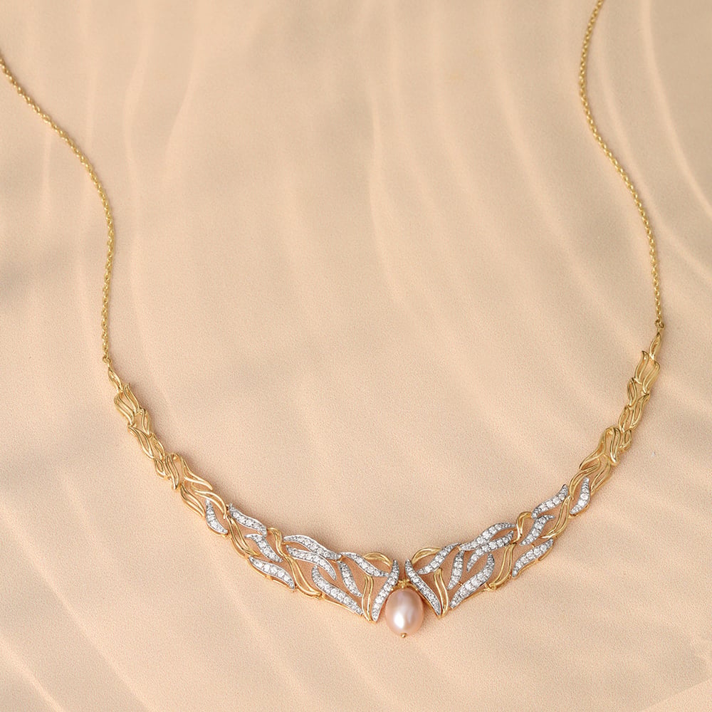 Meandering River 18KT Diamond & Pearl Necklace,,hi-res image number null
