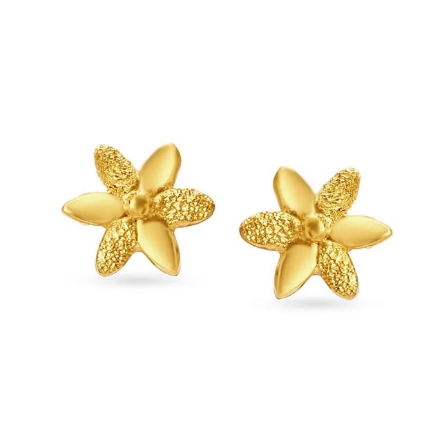 Textured Floral Gold Stud Earrings,,hi-res image number null