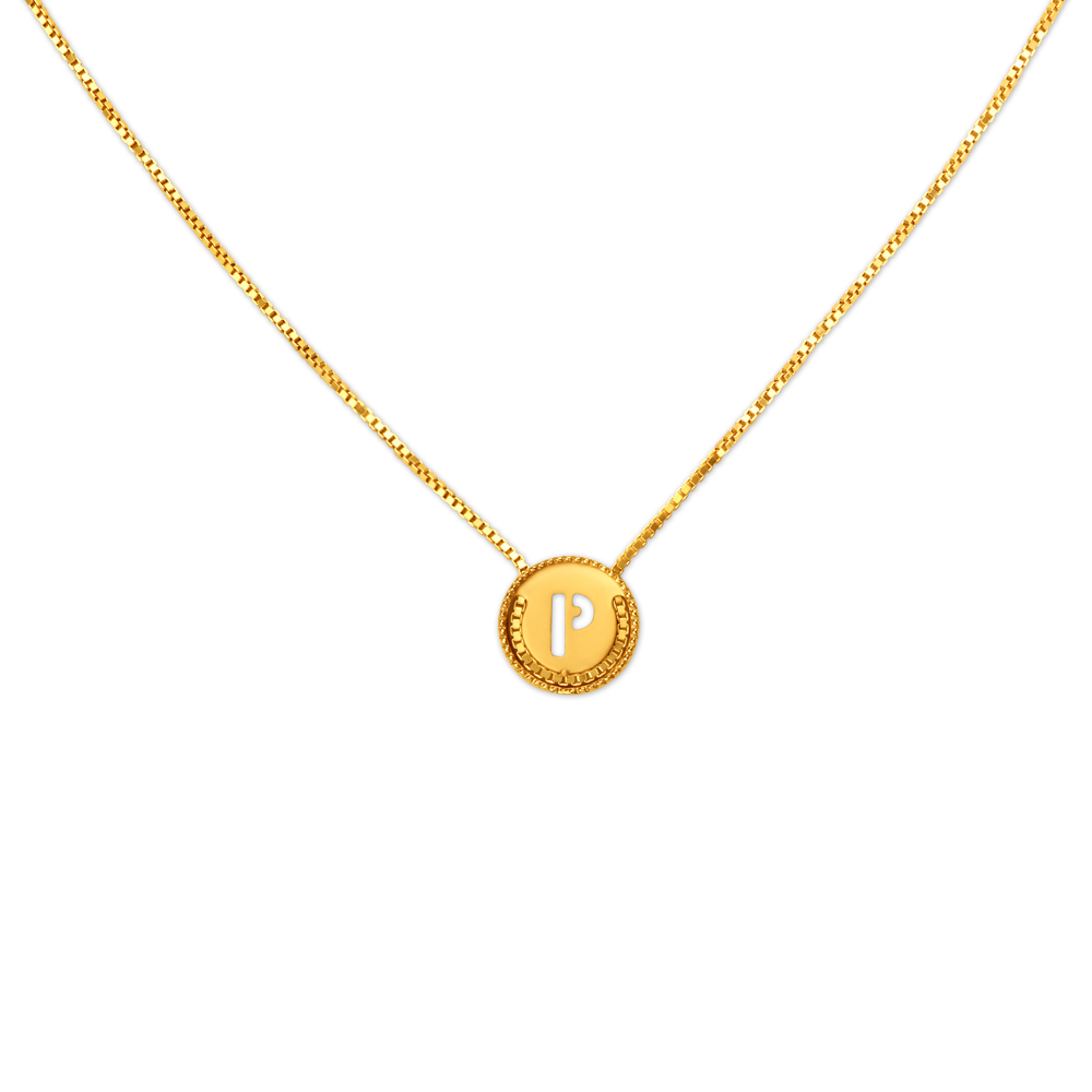 Letter P Gold Pendant with Chain For Kids,,hi-res image number null