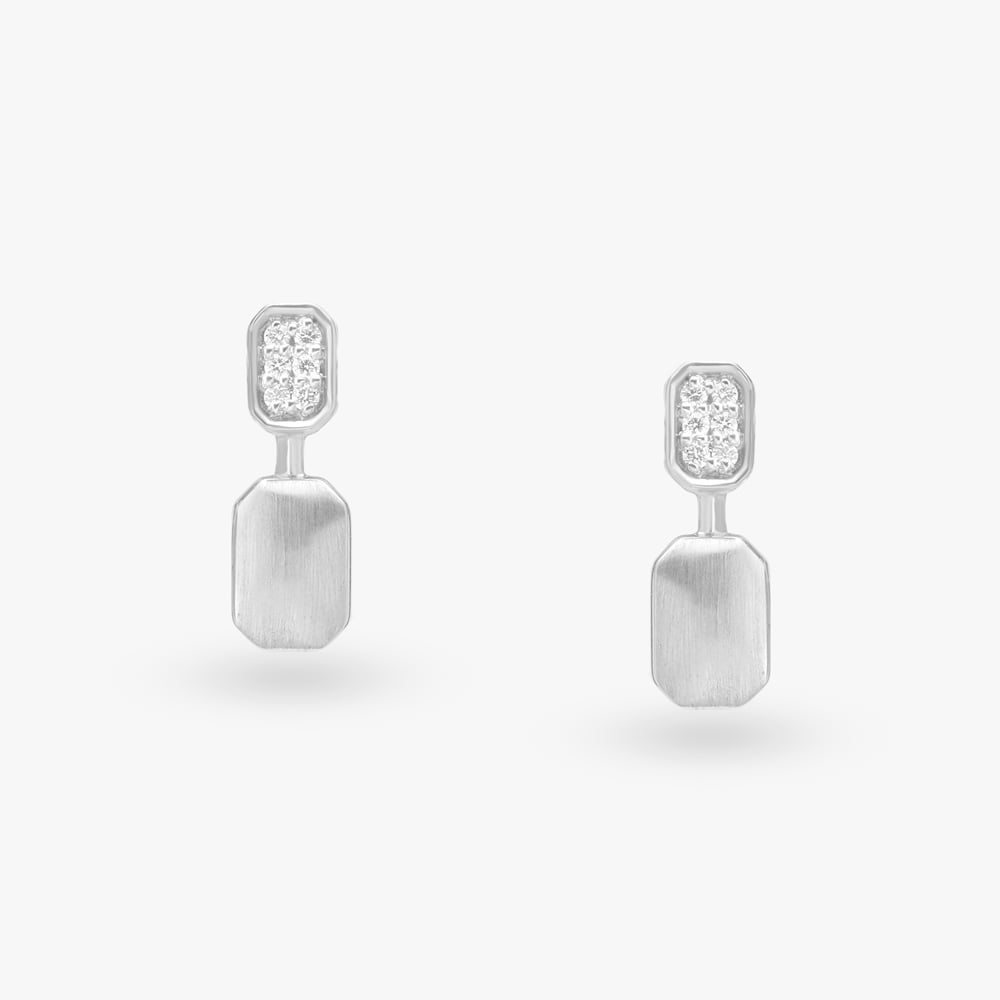 Geometric Platinum Diamond Stud Earrings,,hi-res image number null