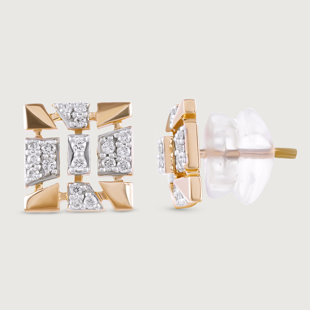 Sequin Grid Gold & Diamond Stud Earrings,,hi-res image number null