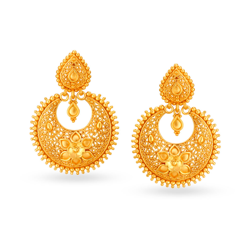 Splendent 22 Karat Yellow Gold Beaded Earrings,,hi-res image number null