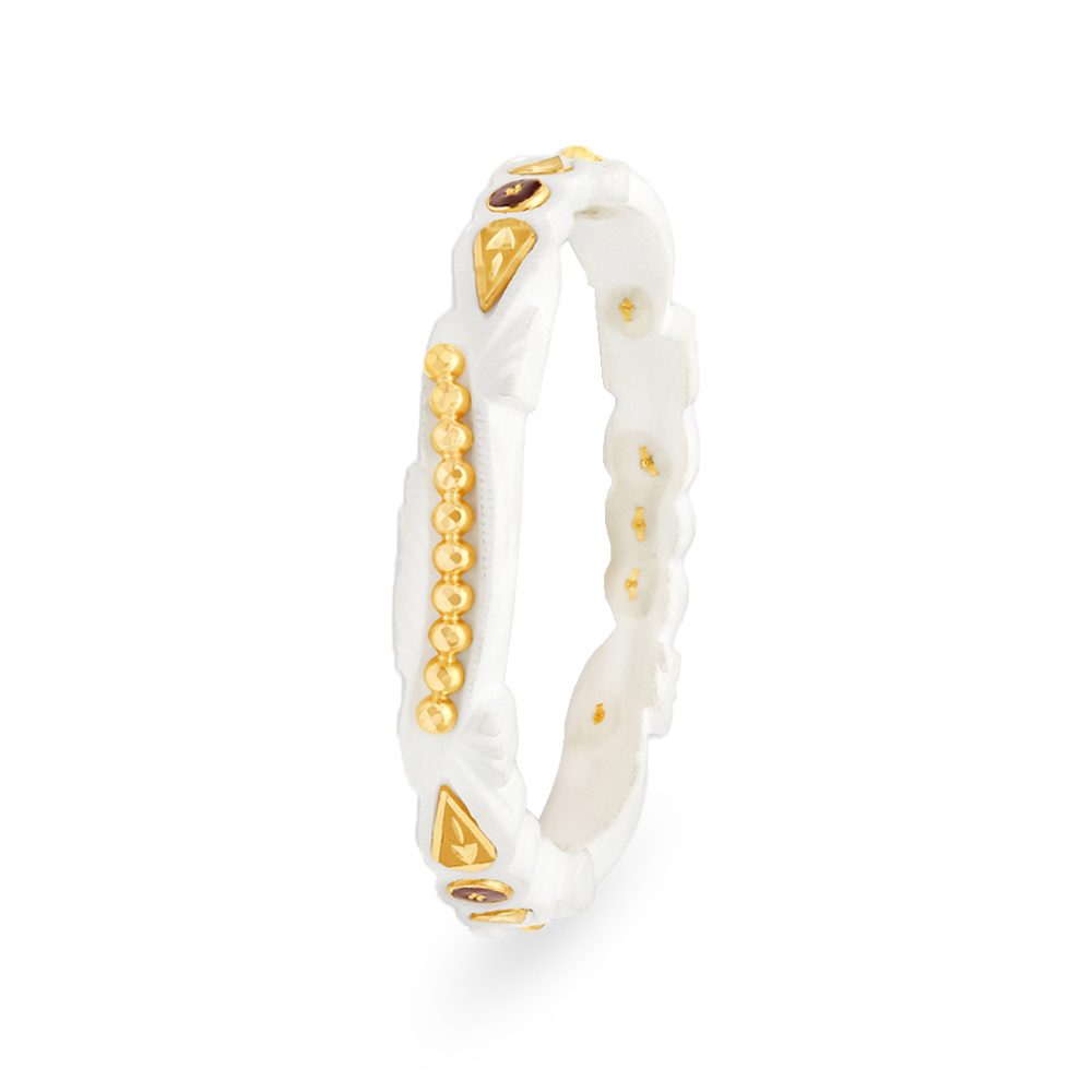 Flawless White Shakha Bangle with Gold Rawa Work,,hi-res image number null