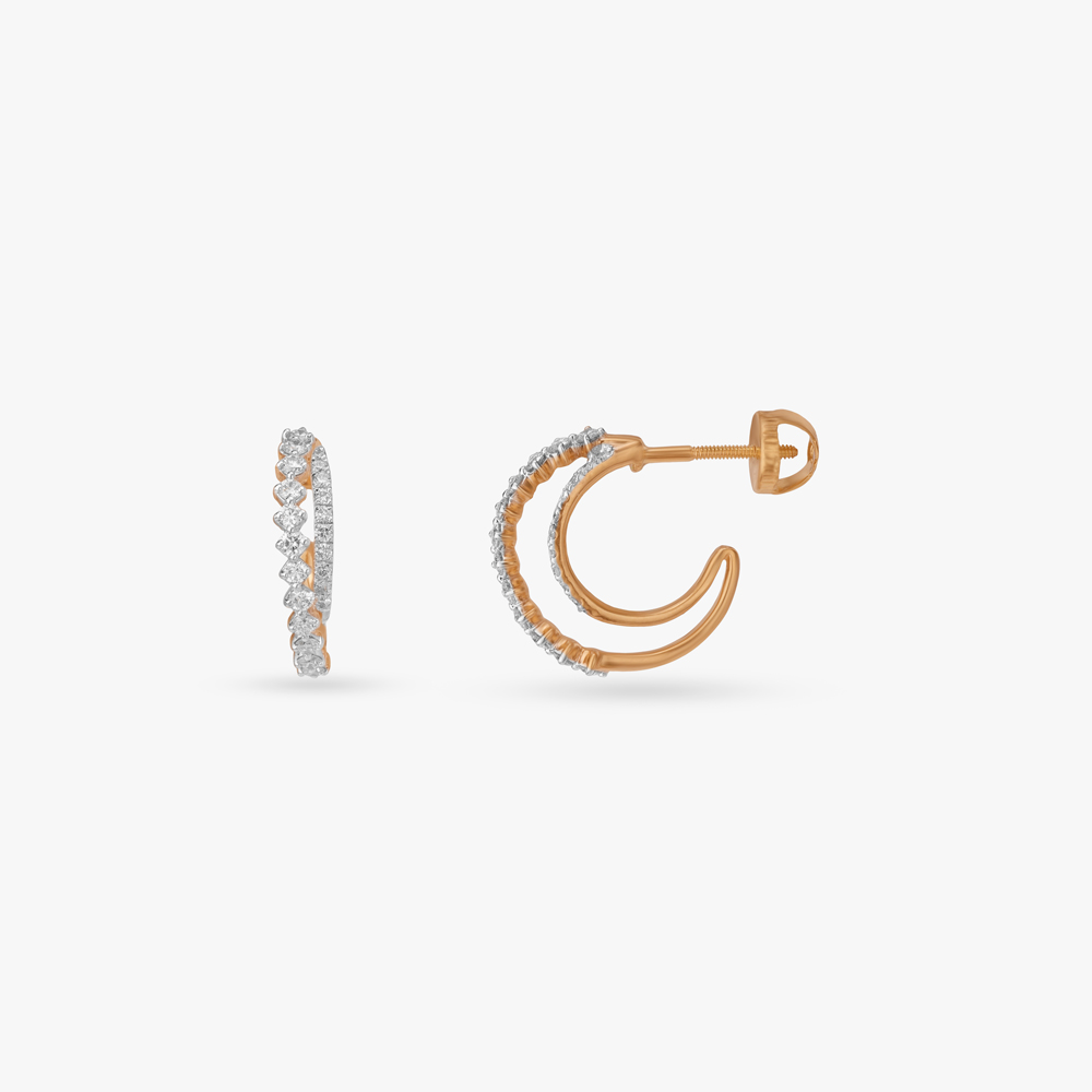 Scalloped Curve Diamond Stud Earrings,,hi-res image number null