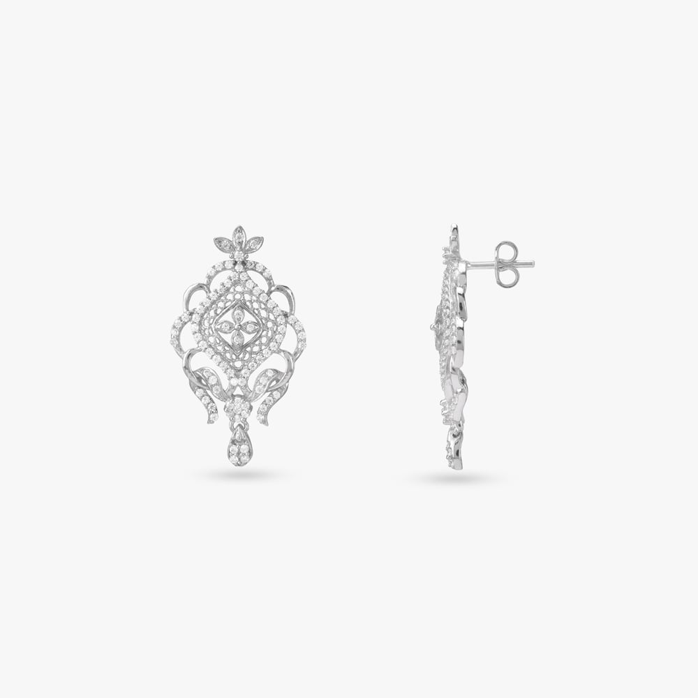 Victorian Mesh Silver Pendant with Chain and Earrings Set,,hi-res image number null