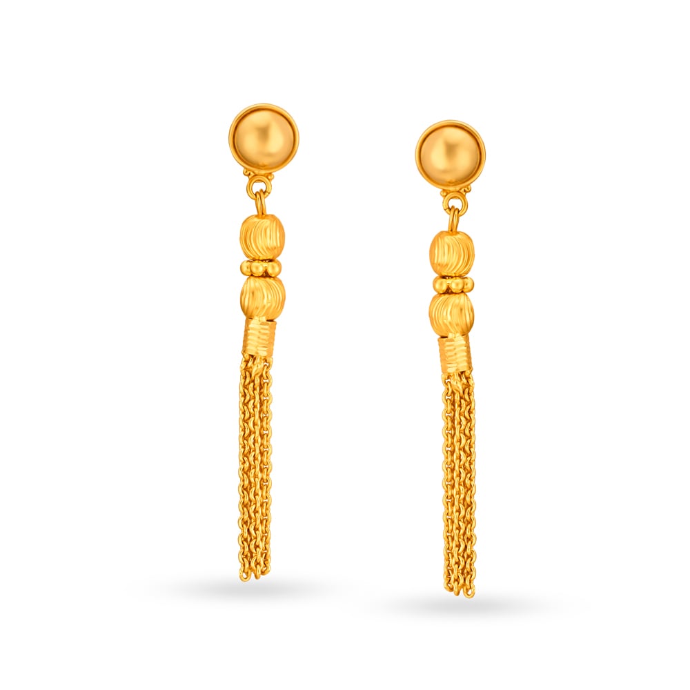 Graceful 22 Karat Yellow Gold Earrings With Chains