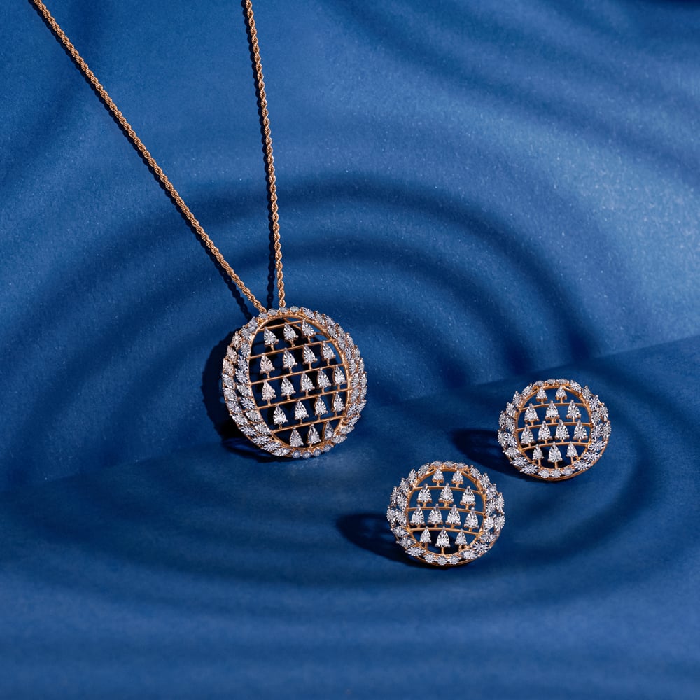 Shimmering Grid Diamond Pendant and Earrings Set