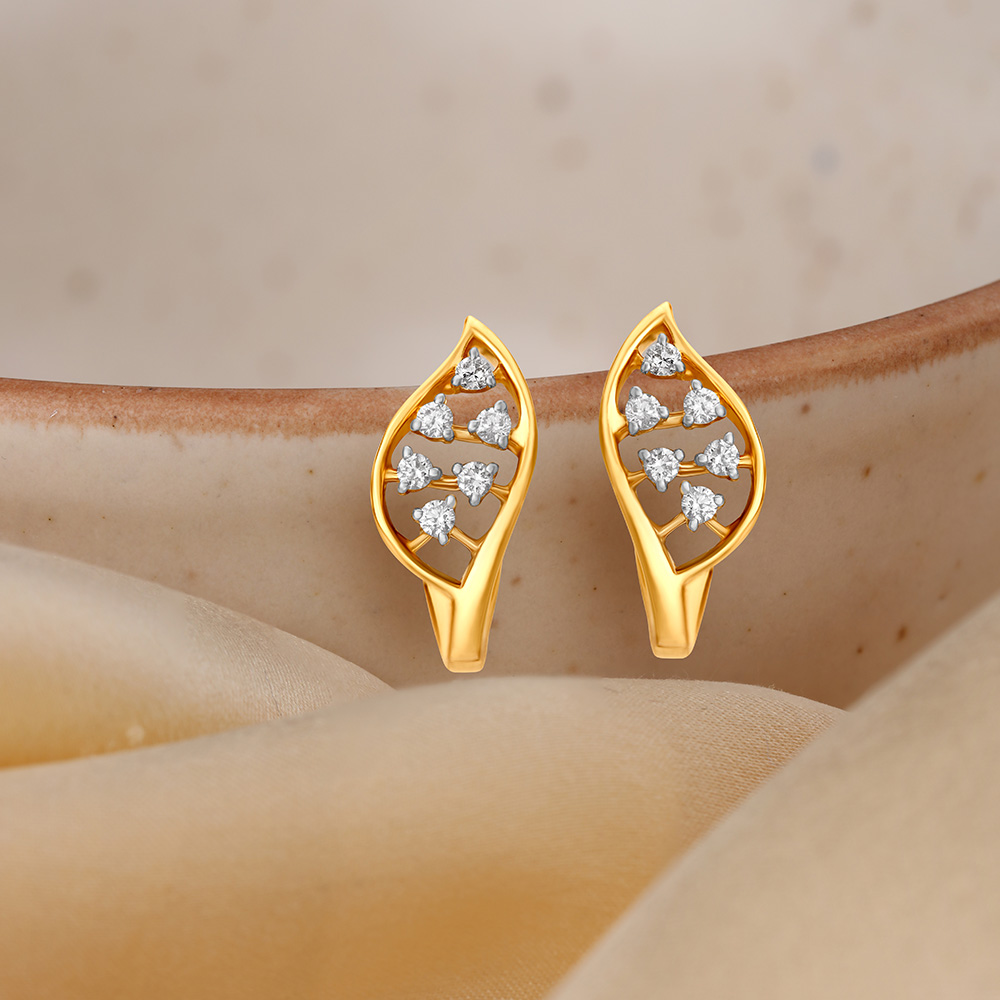 Dazzling 18 Karat Yellow Gold And Diamond Leaf Hoops