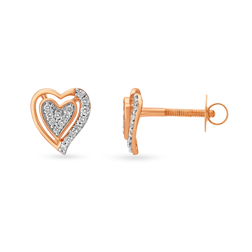 Romantic Hearts Rose Gold and Diamond Stud Earrings,,hi-res image number null