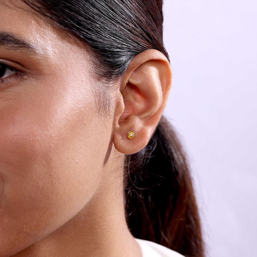 Shimmering Twist 14 Kt Gold and Diamond Stud Earrings,,hi-res image number null