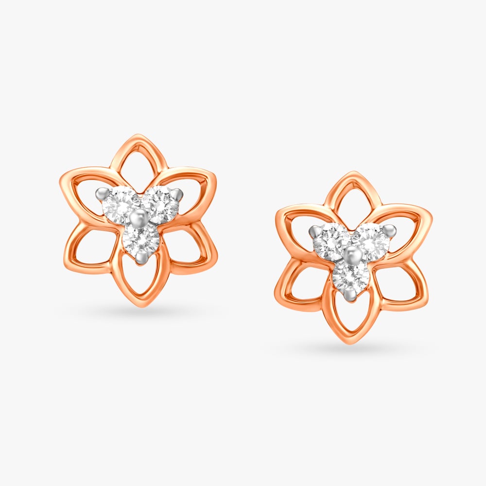 Striking Floral Diamond Stud Earrings,,hi-res image number null