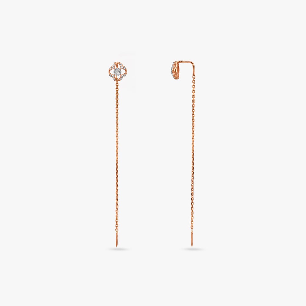 Floral Threader Diamond Drop Earrings,,hi-res image number null