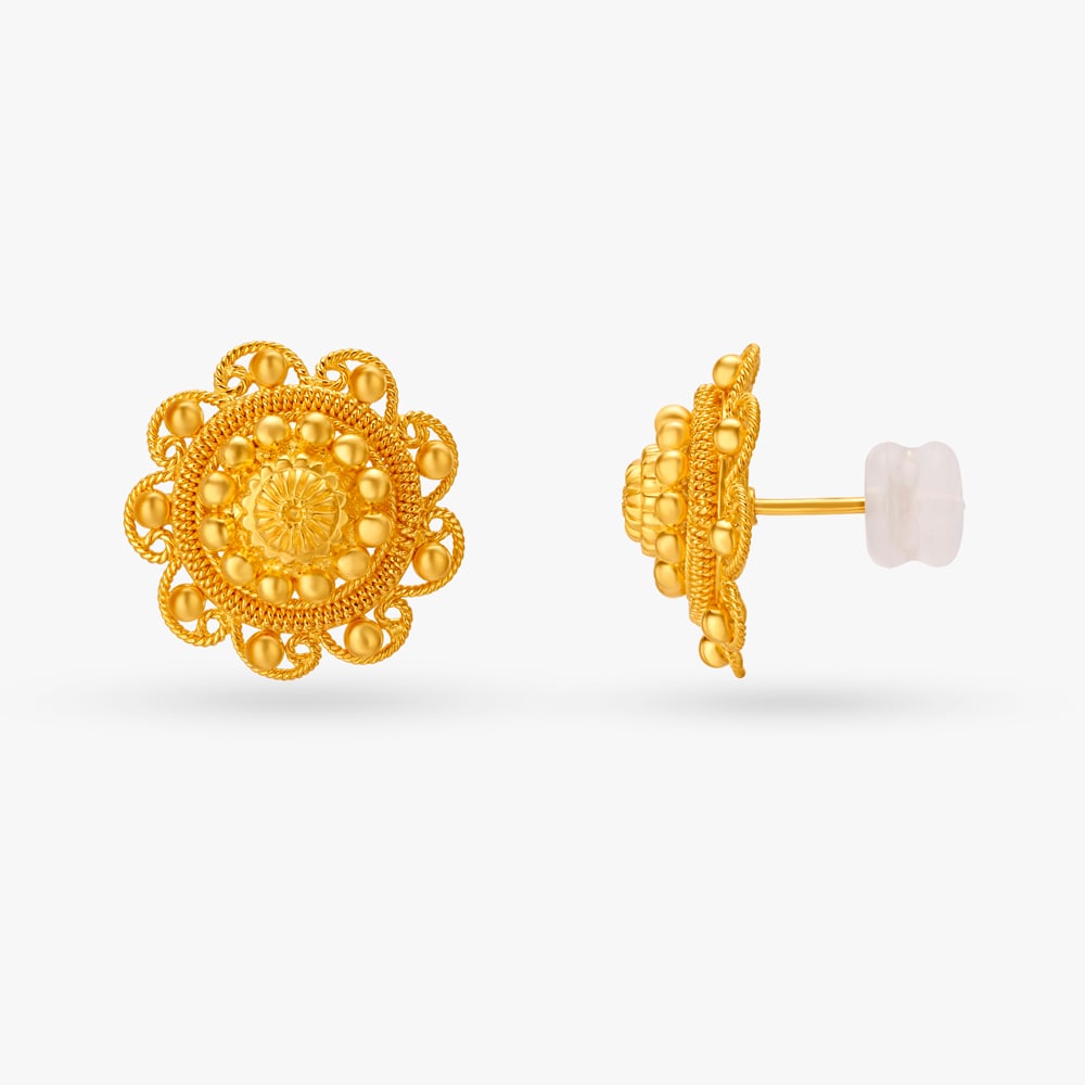 Luxurious Floral Gold Stud Earrings,,hi-res image number null
