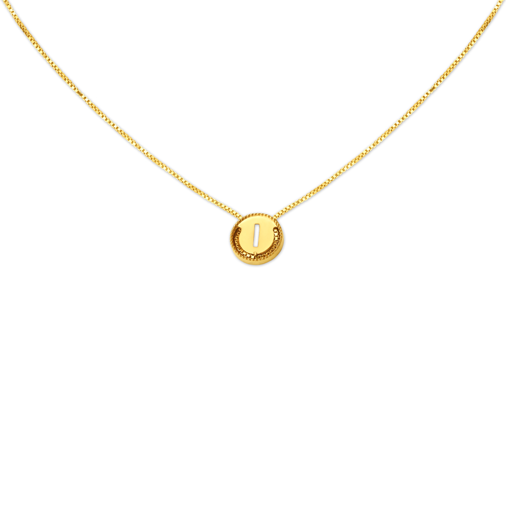 Letter I Gold Pendant with Chain For Kids