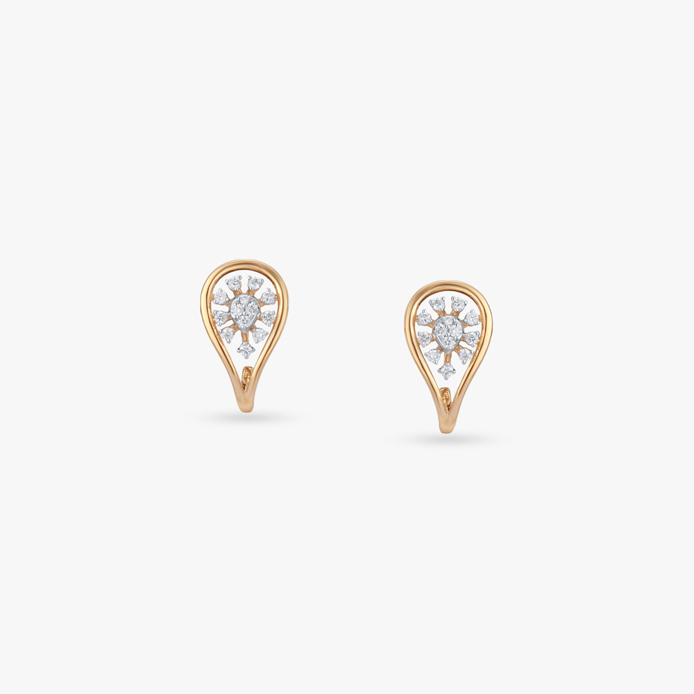 Crescent Paisley Diamond Stud Earrings,,hi-res image number null