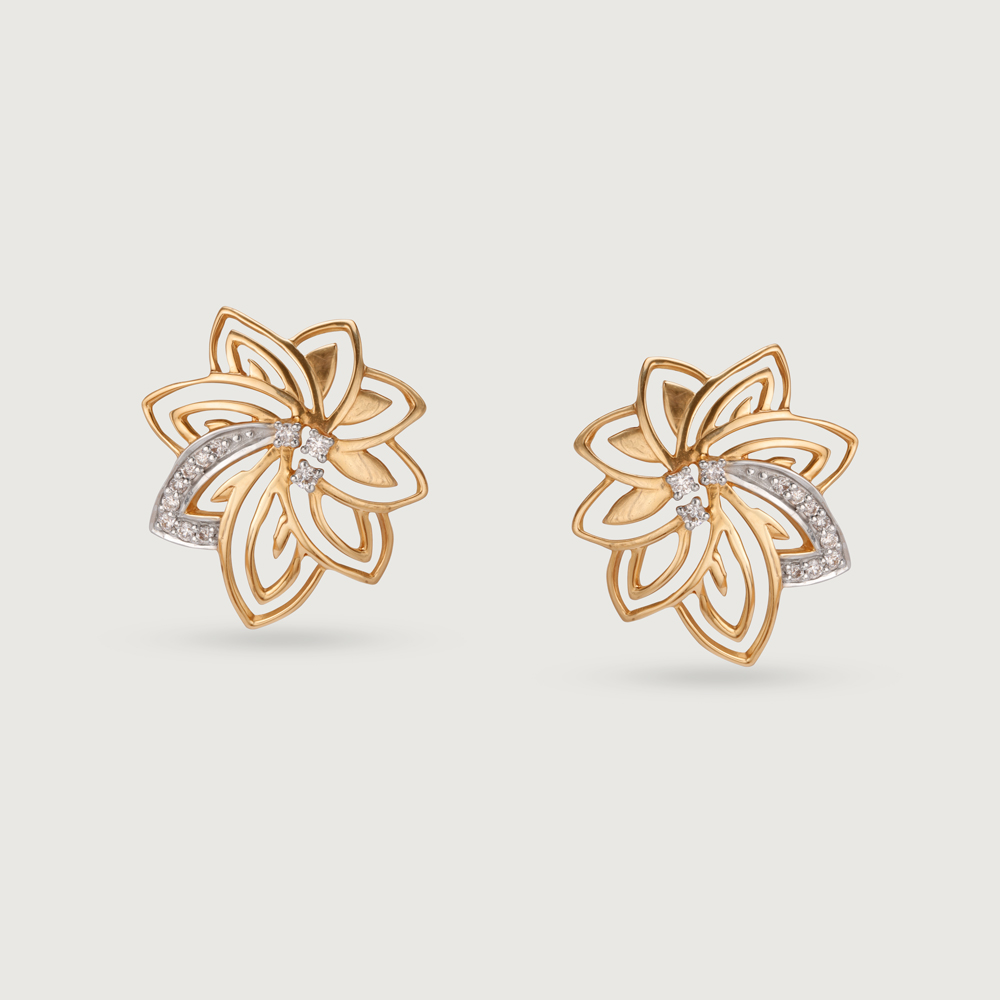 Flourishing Elegance Diamond 14KT Yellow Gold Stud Earrings,,hi-res image number null