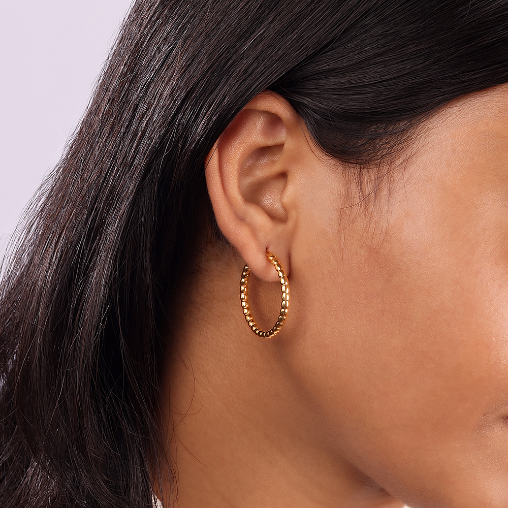 22KT Yellow Gold Radiant Beaded Hoop Earrings,,hi-res image number null