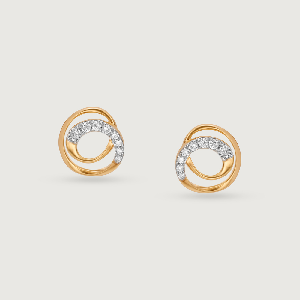 Swirl Elegance 14 Kt Gold & Diamond Stud Earrings,,hi-res image number null