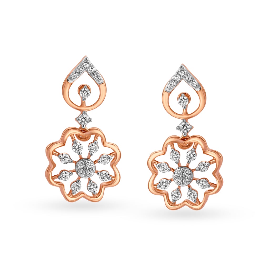 Simple Floral Diamond Drop Earrings