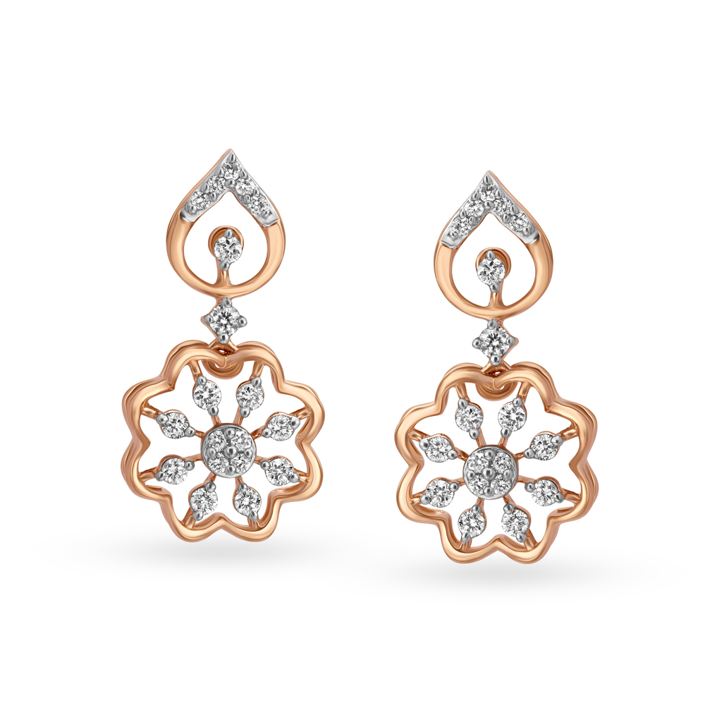 Simple Floral Diamond Drop Earrings