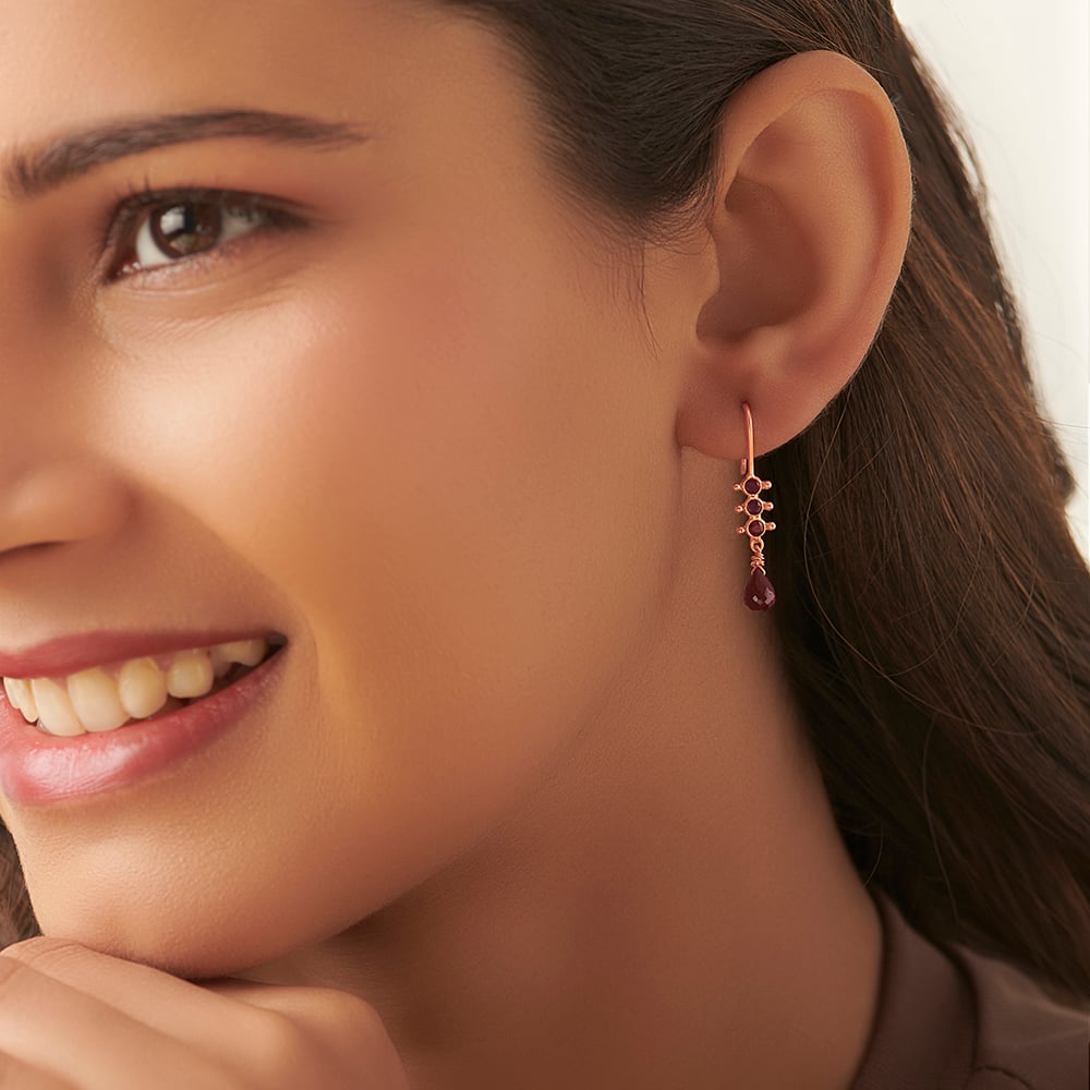 Impressive 22 Karat Yellow Gold Ruby Studded Hoop Earrings,,hi-res image number null