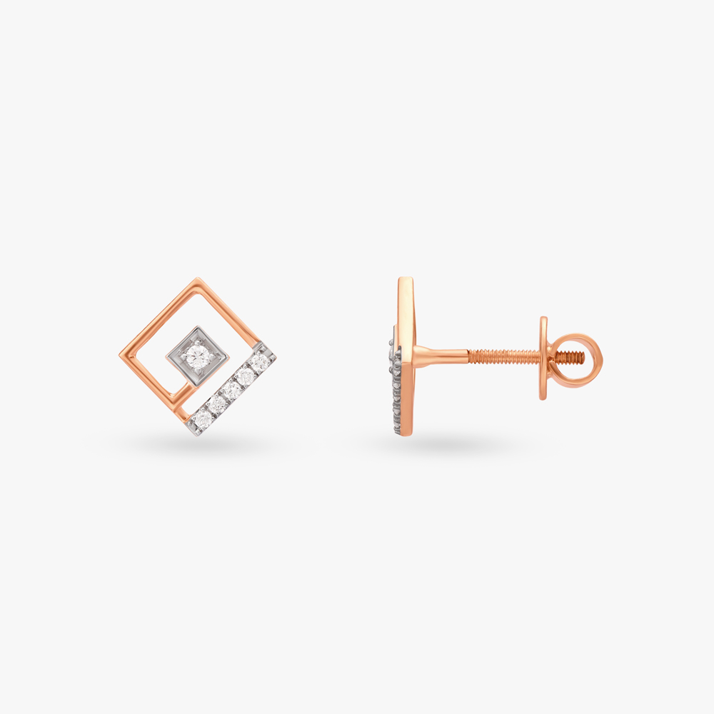 Geometric Diamond Stud Earrings,,hi-res image number null