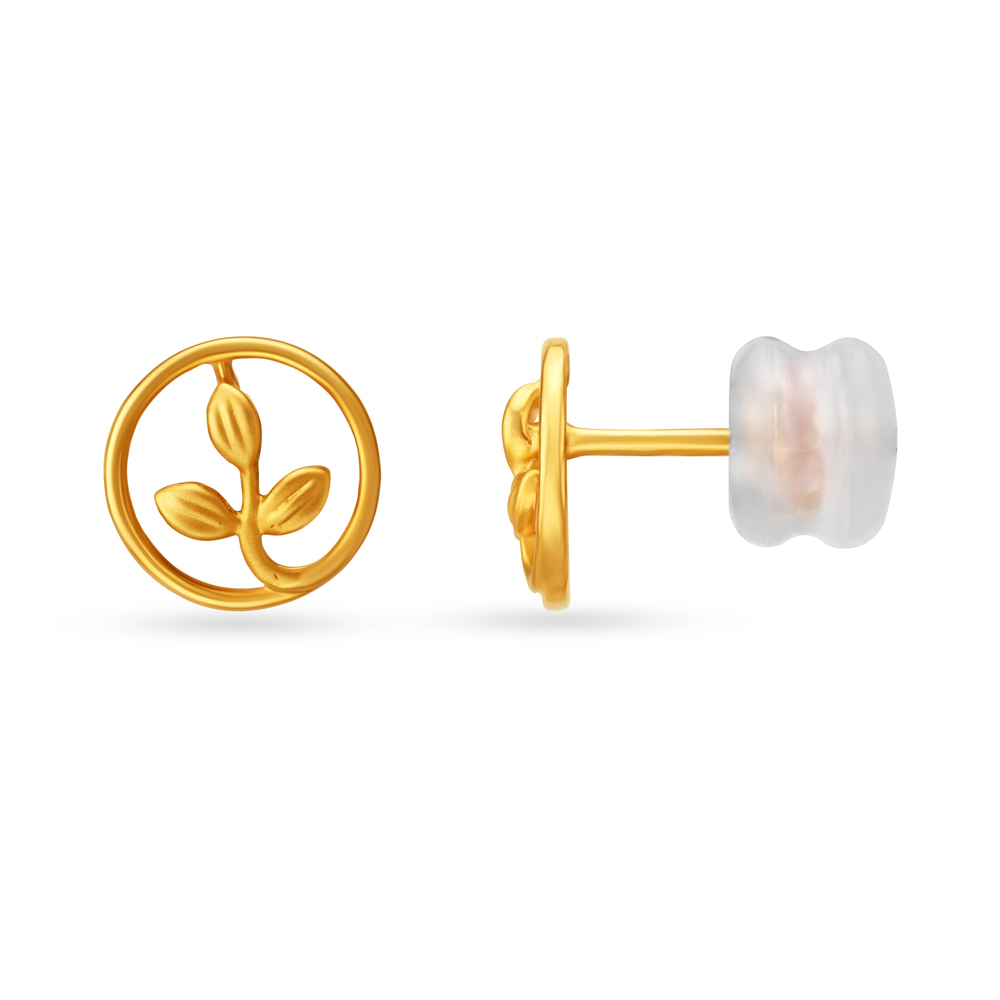 Leaf Motif Gold Stud Earrings For Kids,,hi-res image number null