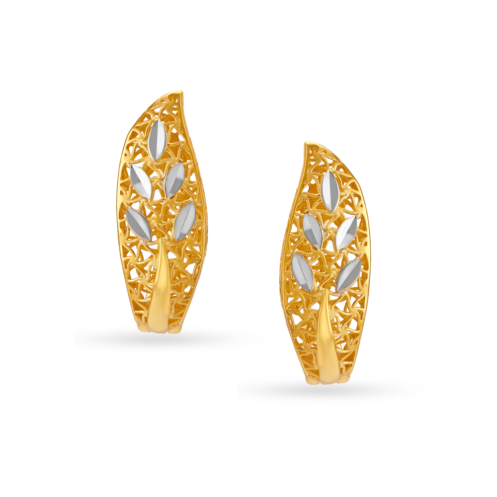 Leaf Inspired Gold Hoop Earrings,,hi-res image number null