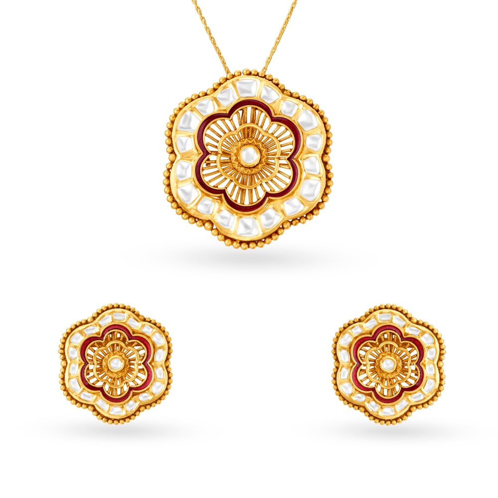 Intricate Floral Pendant and Earrings Set