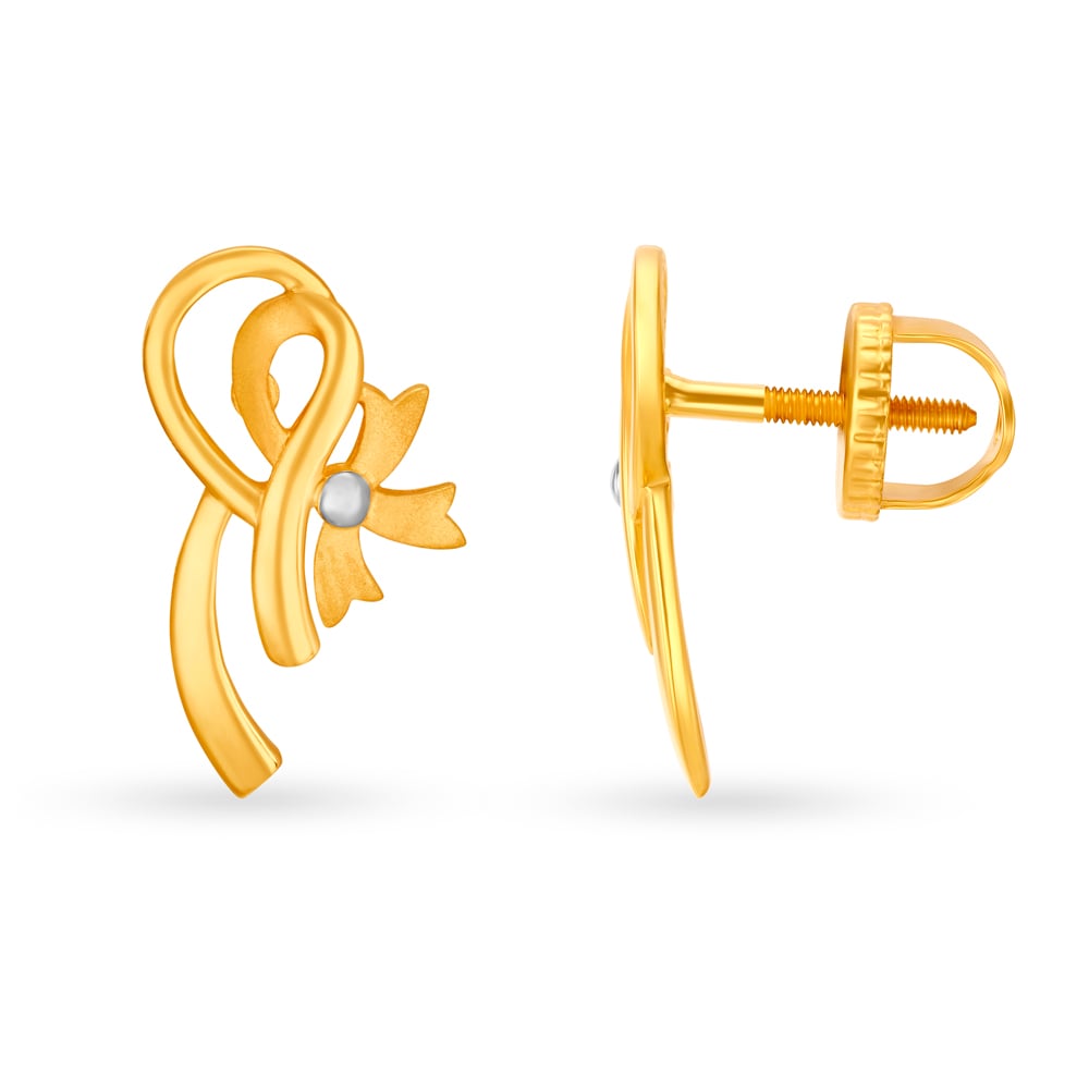 Charming 22 Karat Yellow Gold Ribbon Stud Earrings,,hi-res image number null