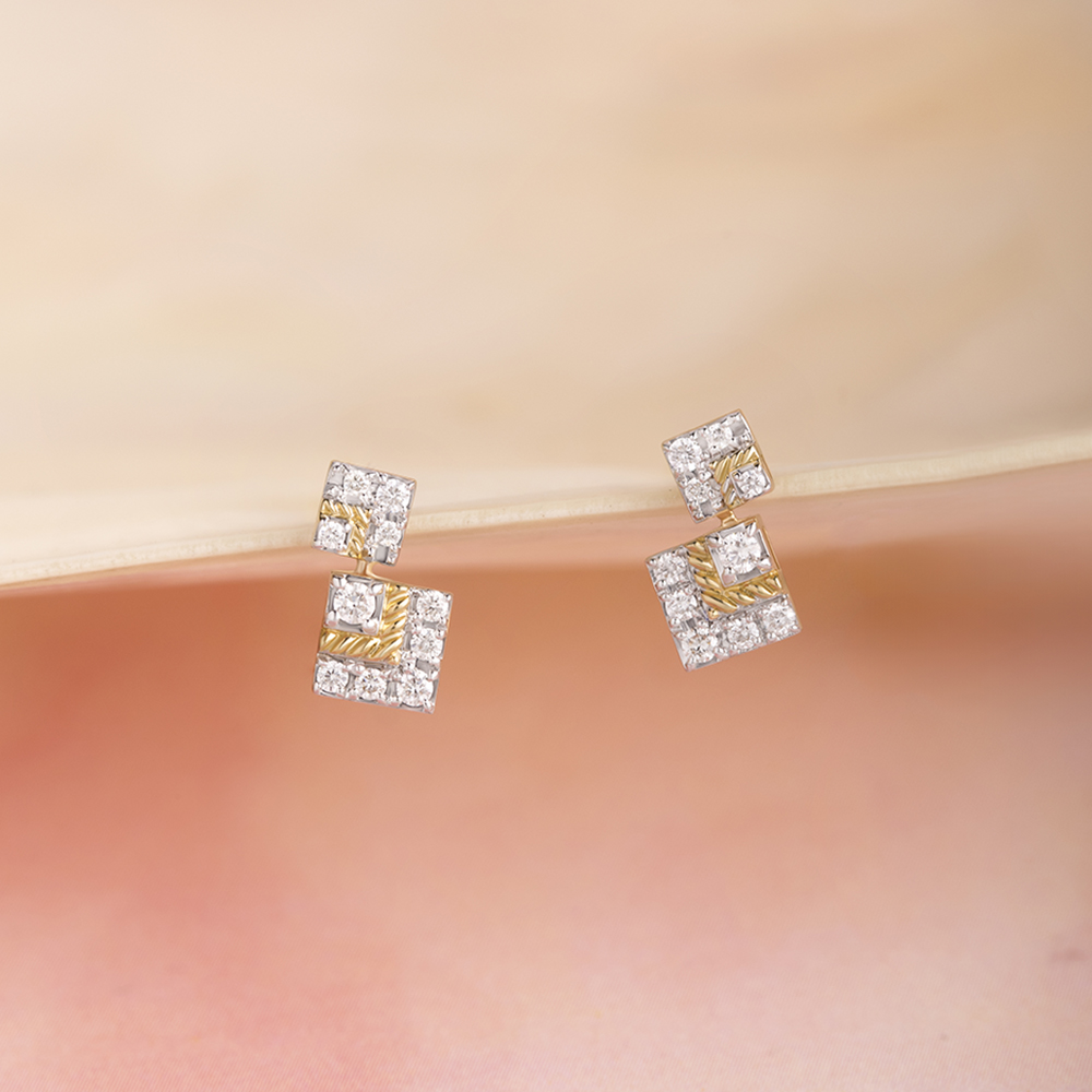Twilight Square Gold & Diamond Stud Earrings,,hi-res image number null