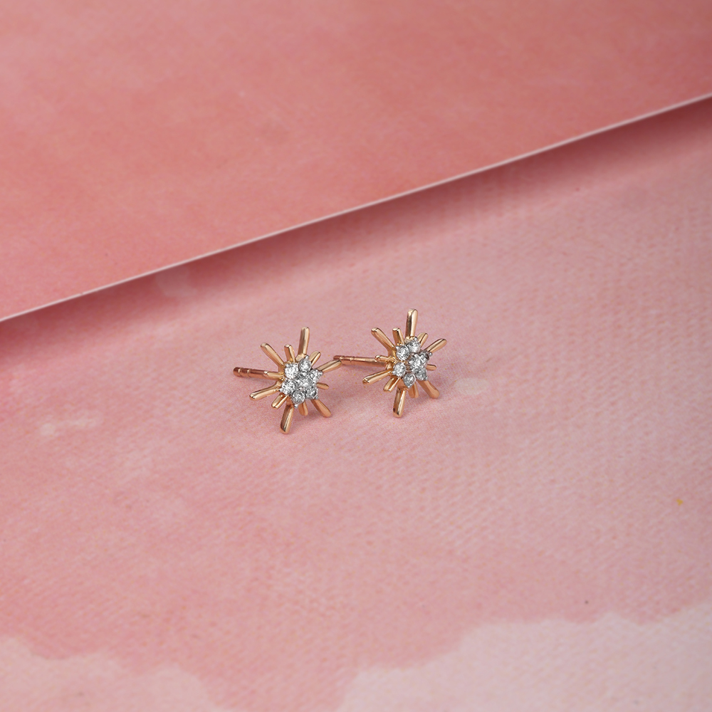 Diamond Gilded Galaxy 14KT Yellow Gold Stud Earrings,,hi-res image number null