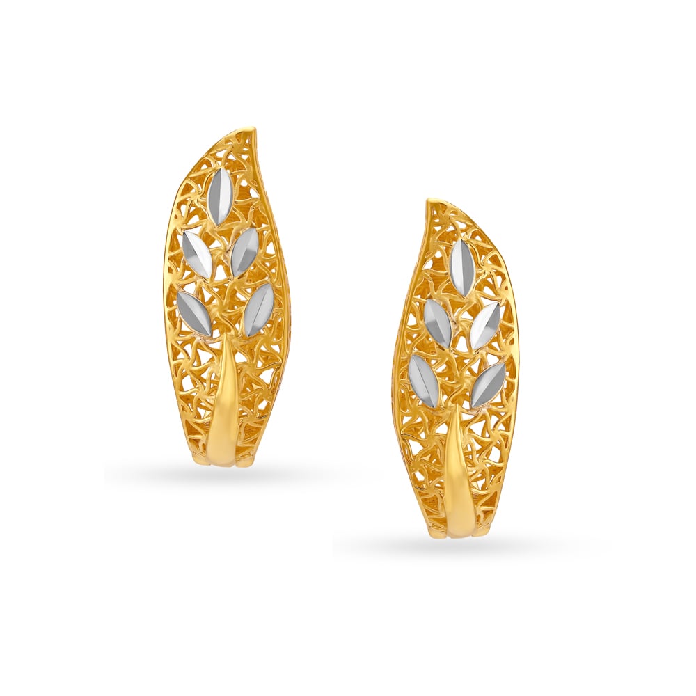Leaf Inspired Gold Hoop Earrings,,hi-res image number null
