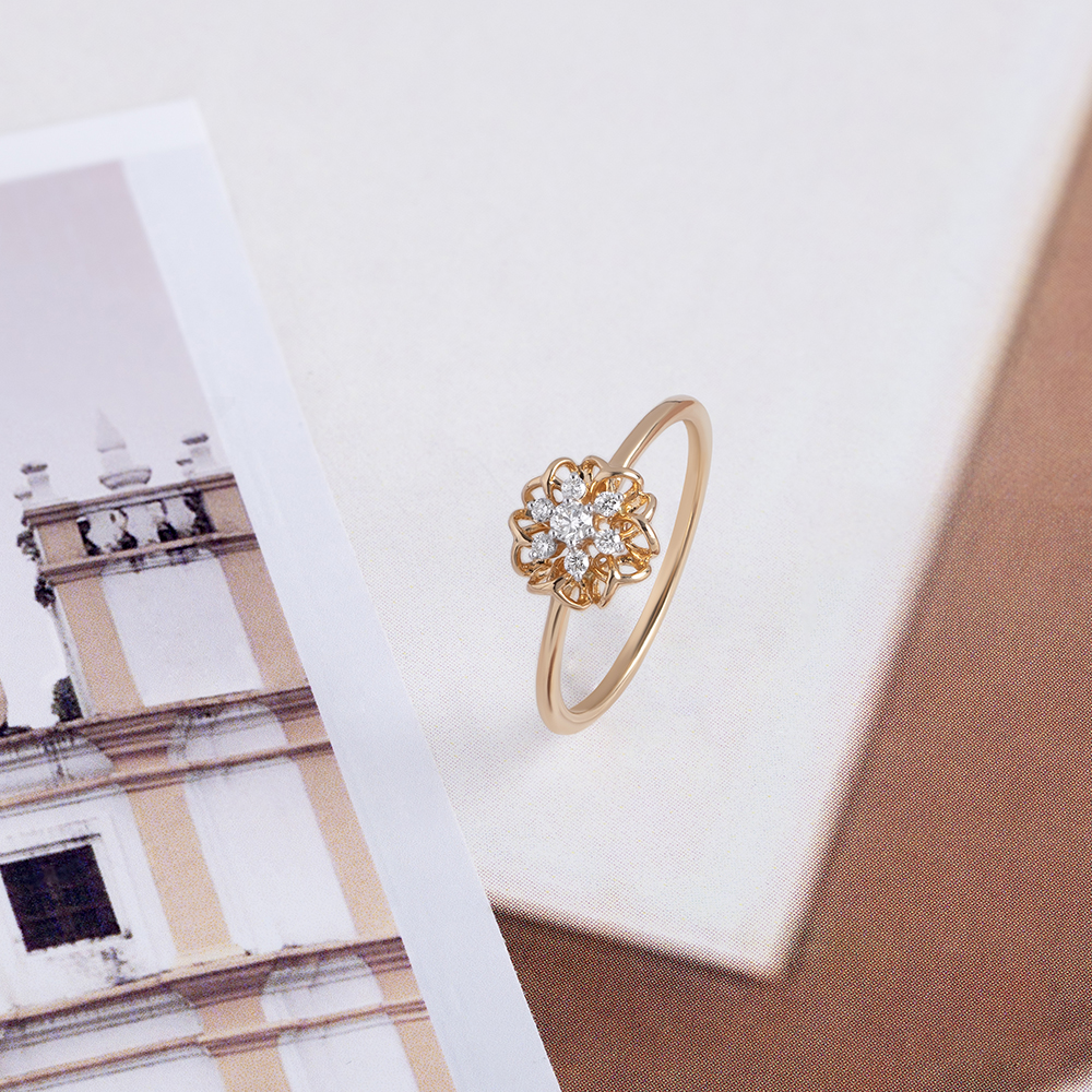Crochet Vibes Gold and Diamond Finger Ring,,hi-res image number null