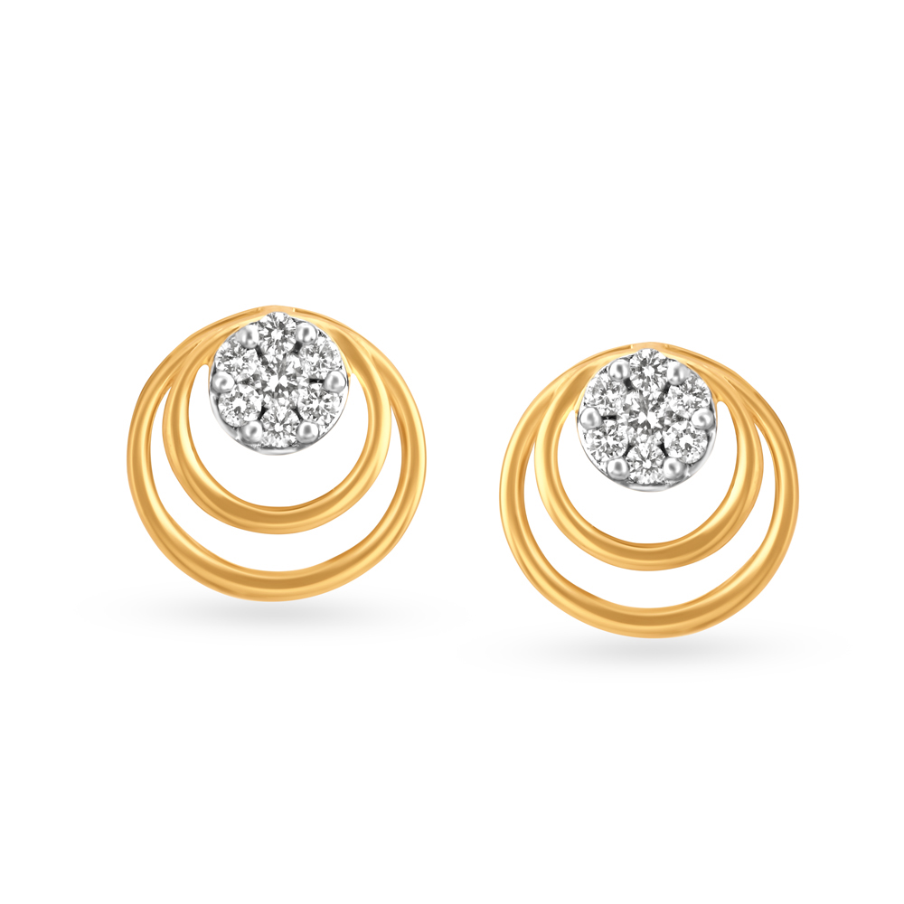 Double Circlet Gold and Diamond Stud Earrings,,hi-res image number null