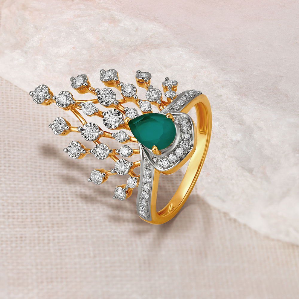 Emerald And Ruby Studded Gold Ring