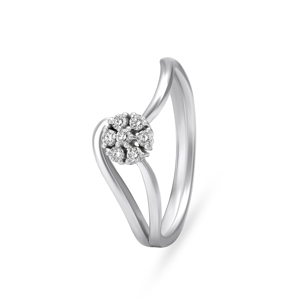 Glimmering Ridged Platinum and Diamond Ring