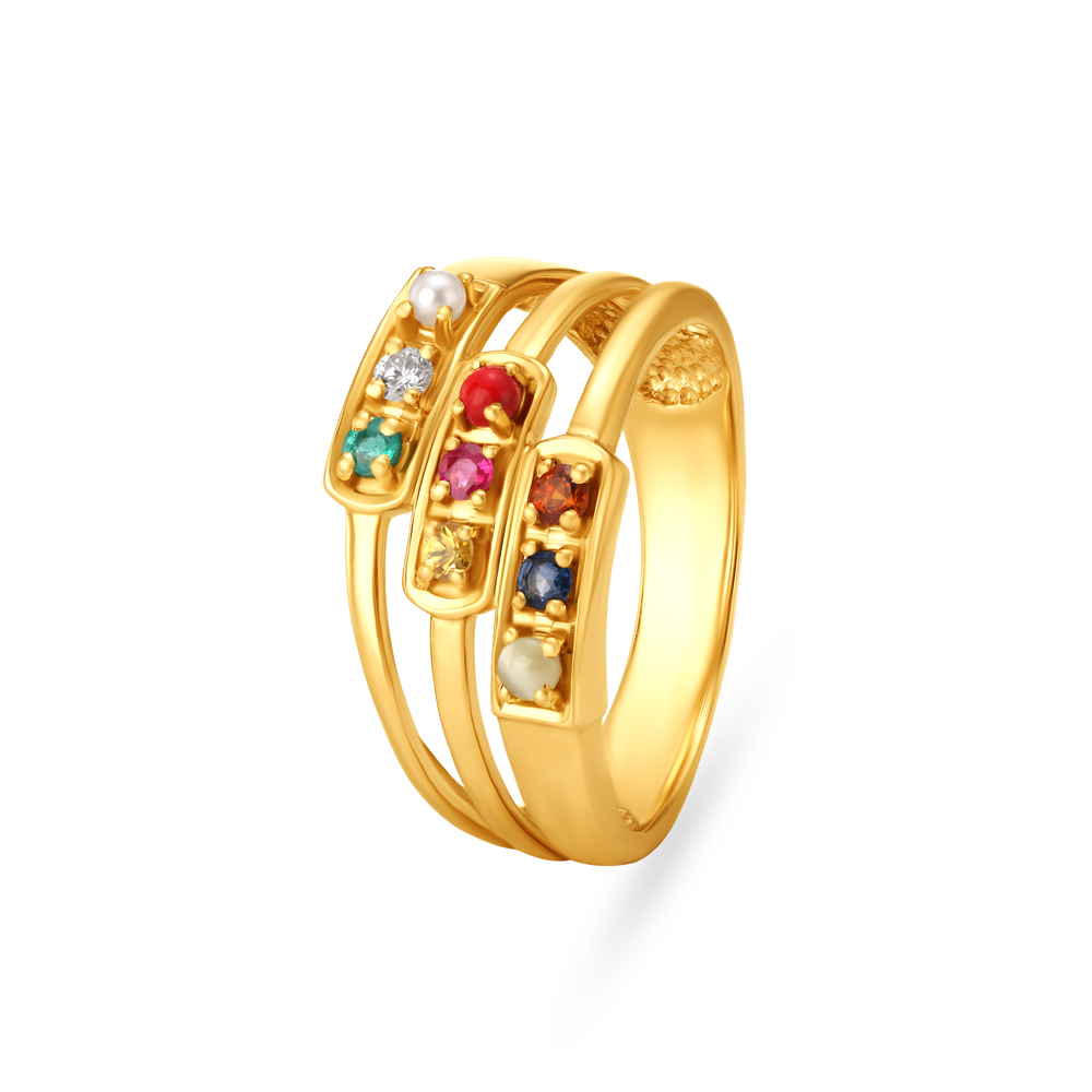 22K Multi-Hearted Bejewelled Gold Rings From Amazea Collection | PC Chandra