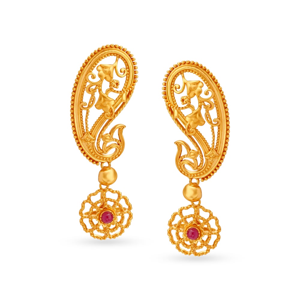 Floral Paisley Gold Drop Earrings,,hi-res image number null
