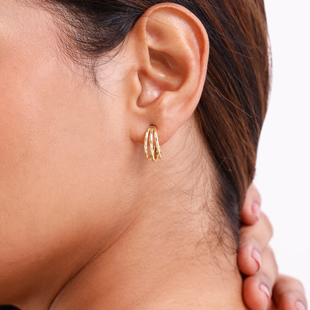 Triple Curve Gold Hoop Earrings,,hi-res image number null