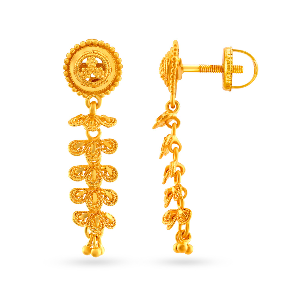 Floral Yellow Gold Drop Earrings,,hi-res image number null