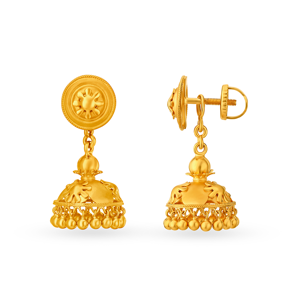 Traditional Floral Gold Jhumki Earrings,,hi-res image number null