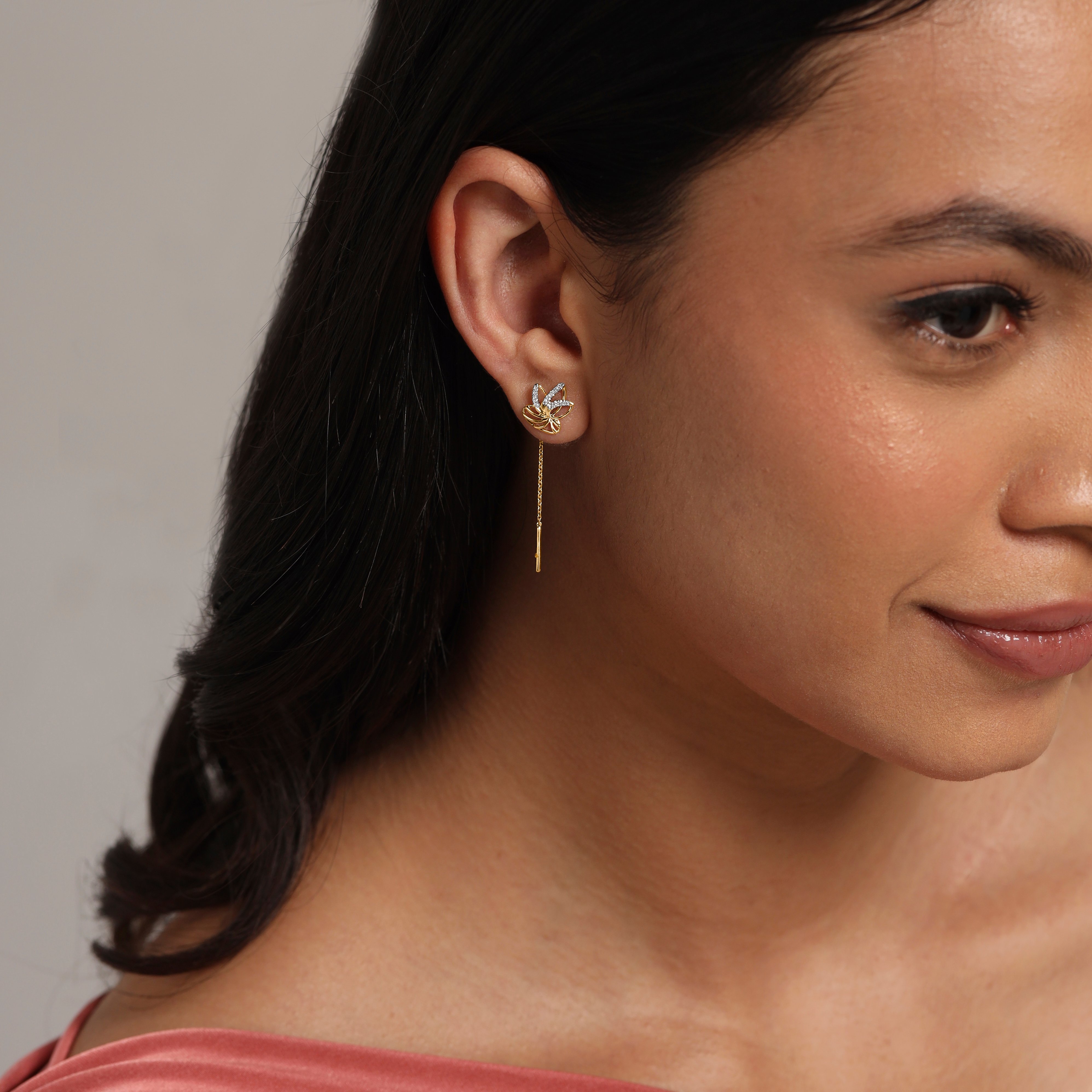 Lotus Bloom Diamond Sui Dhaga Earrings,,hi-res image number null