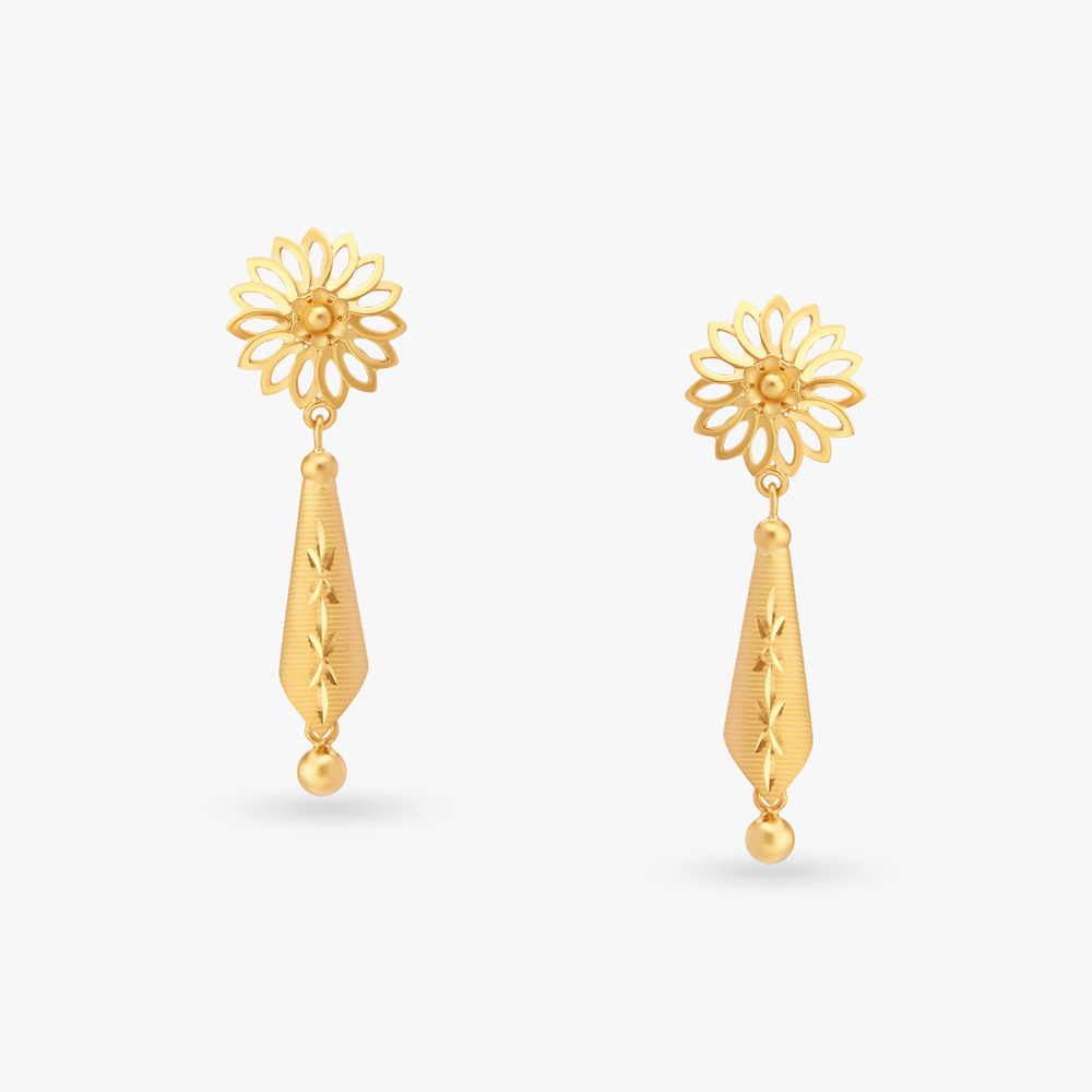 Floral Gold Drop Earrings,,hi-res image number null