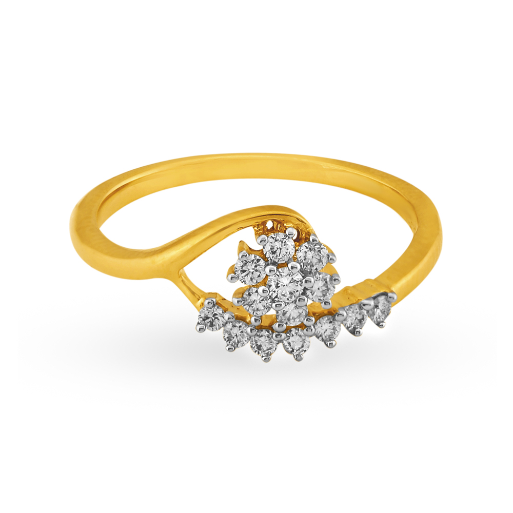 Glamorous 18 Karat Yellow Gold And Diamond Floral Finger Ring
