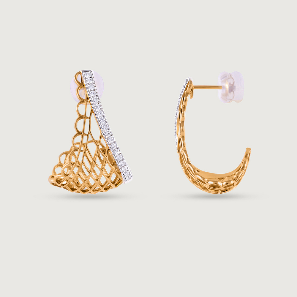 Chic Mesh Gold & Diamond Hoop Earrings,,hi-res image number null